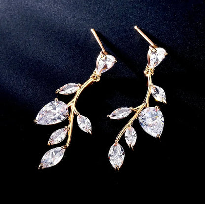 Irma Cubic Zirconia Vine Bridal Earrings Gold Or Silver Options Available