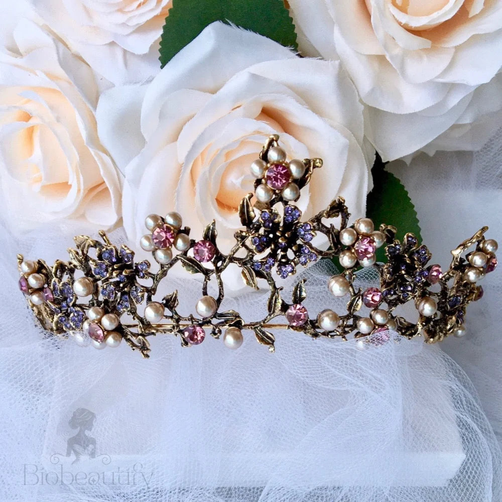 Isadora Bohemian Gold Pearl Tiara For Brides