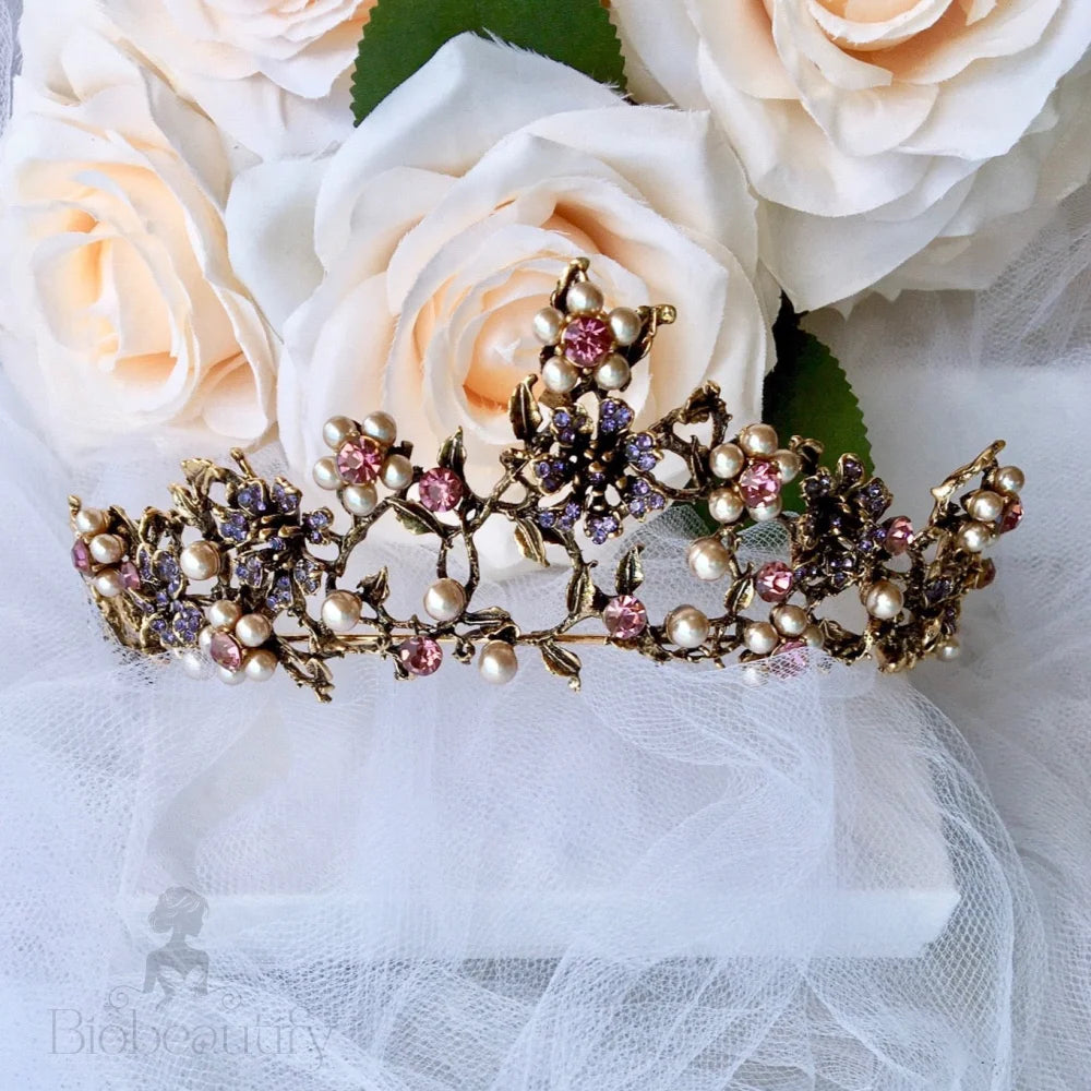 Isadora Bohemian Gold Pearl Tiara For Brides