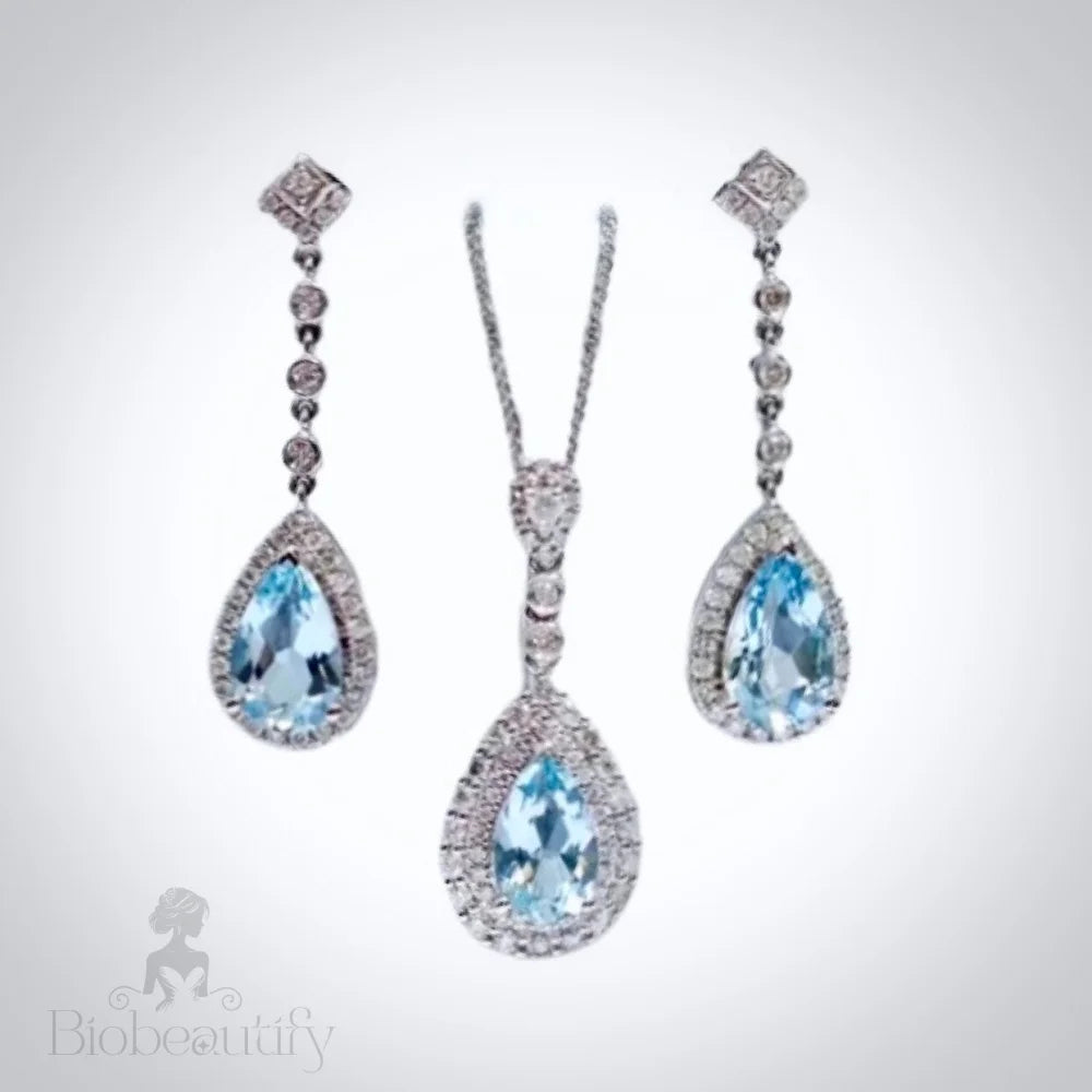 Isela Aqua Blue Art Deco Bridal Set