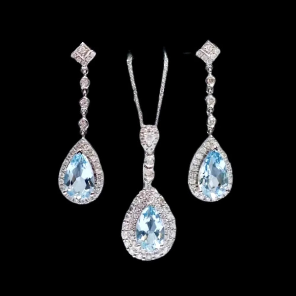 Isela Aqua Blue Art Deco Bridal Set