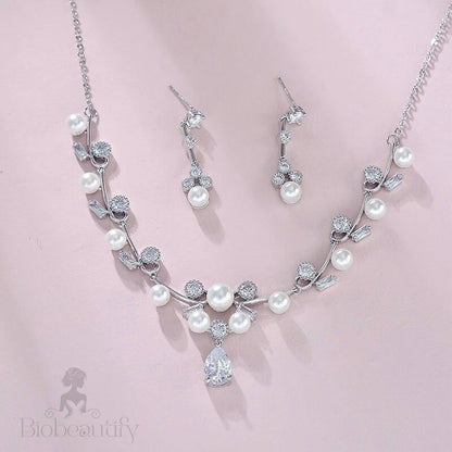 Isla Silver Pearl And Cz Bridal Jewelry Set