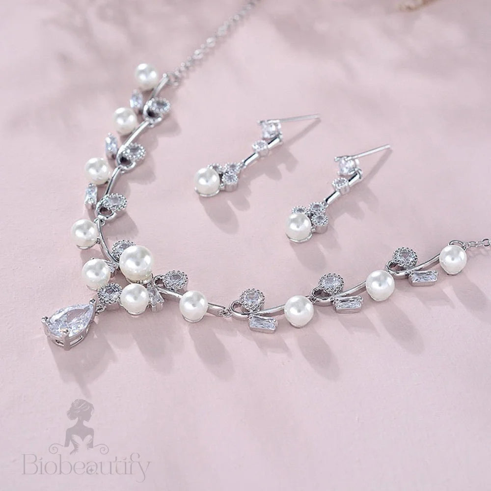 Isla Silver Pearl And Cz Bridal Jewelry Set