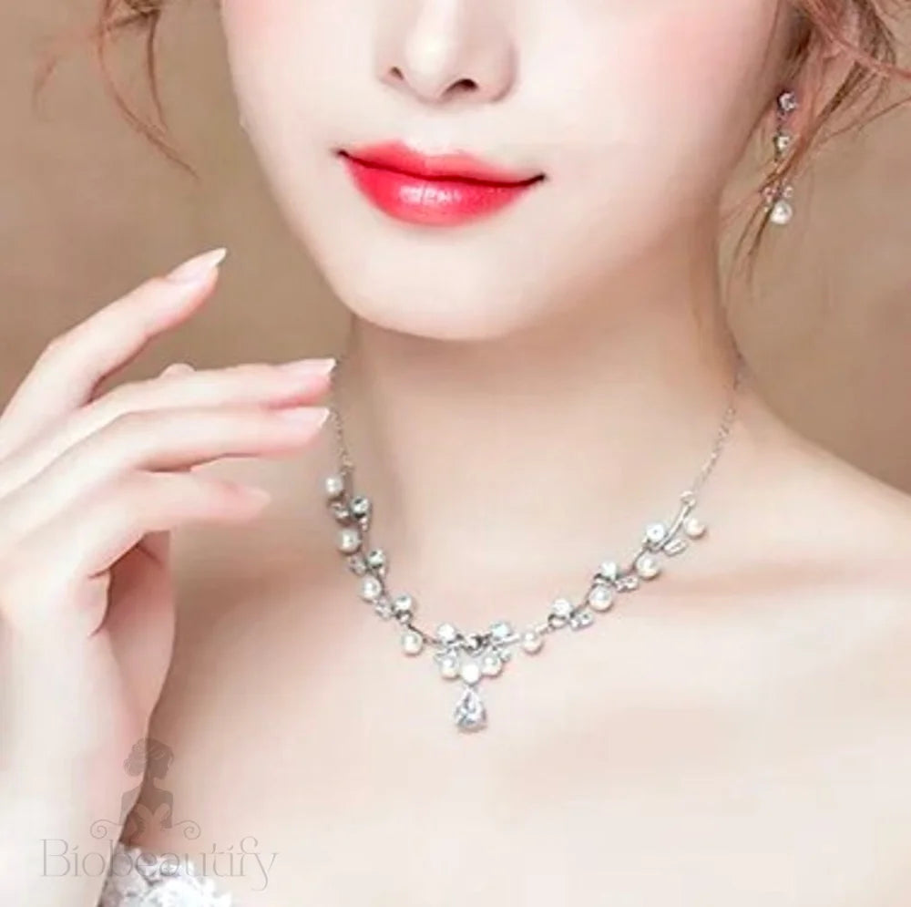 Isla Silver Pearl And Cz Bridal Jewelry Set