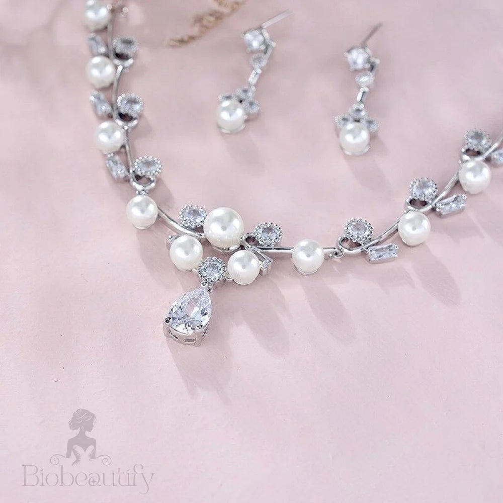 Isla Silver Pearl And Cz Bridal Jewelry Set