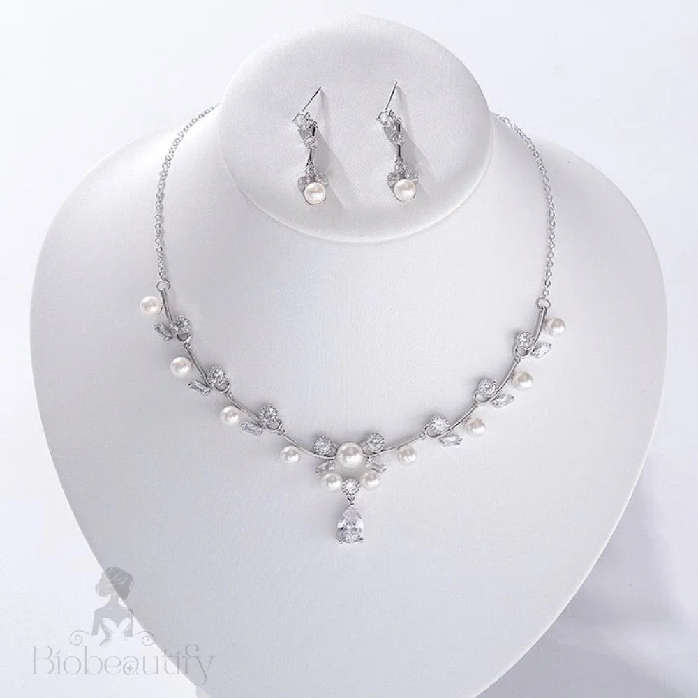 Isla Silver Pearl And Cz Bridal Jewelry Set