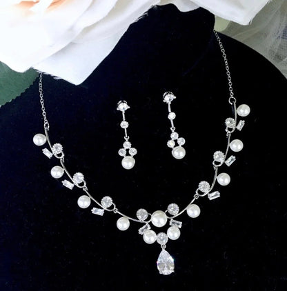 Isla Silver Pearl And Cz Bridal Jewelry Set