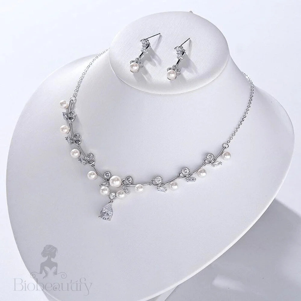 Isla Silver Pearl And Cz Bridal Jewelry Set