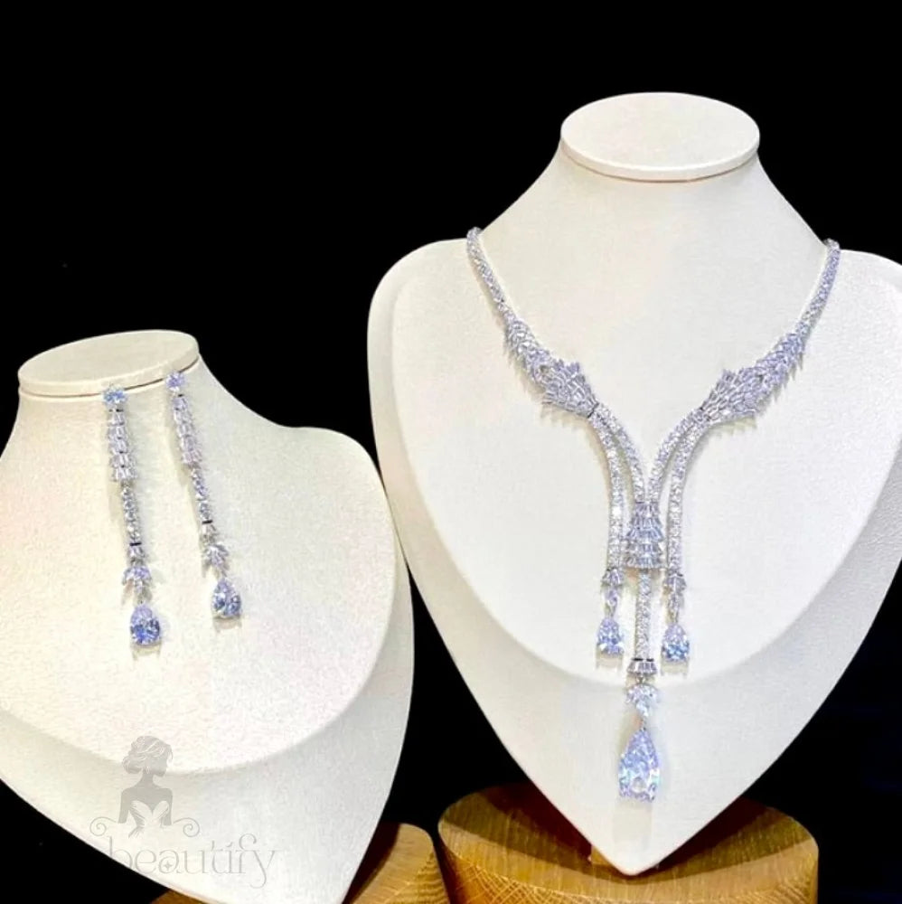 Ithaca Luxury Silver Bridal Jewelry Set With Cubic Zirconia