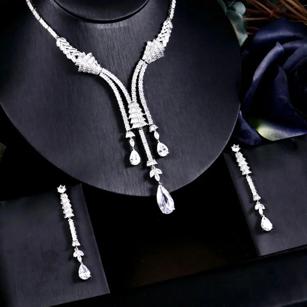 Ithaca Luxury Silver Bridal Jewelry Set With Cubic Zirconia