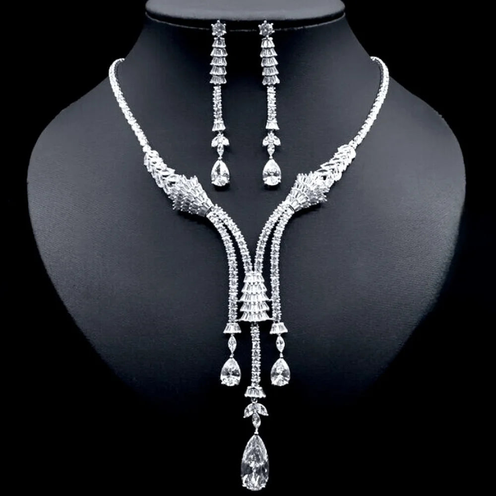 Ithaca Luxury Silver Bridal Jewelry Set With Cubic Zirconia