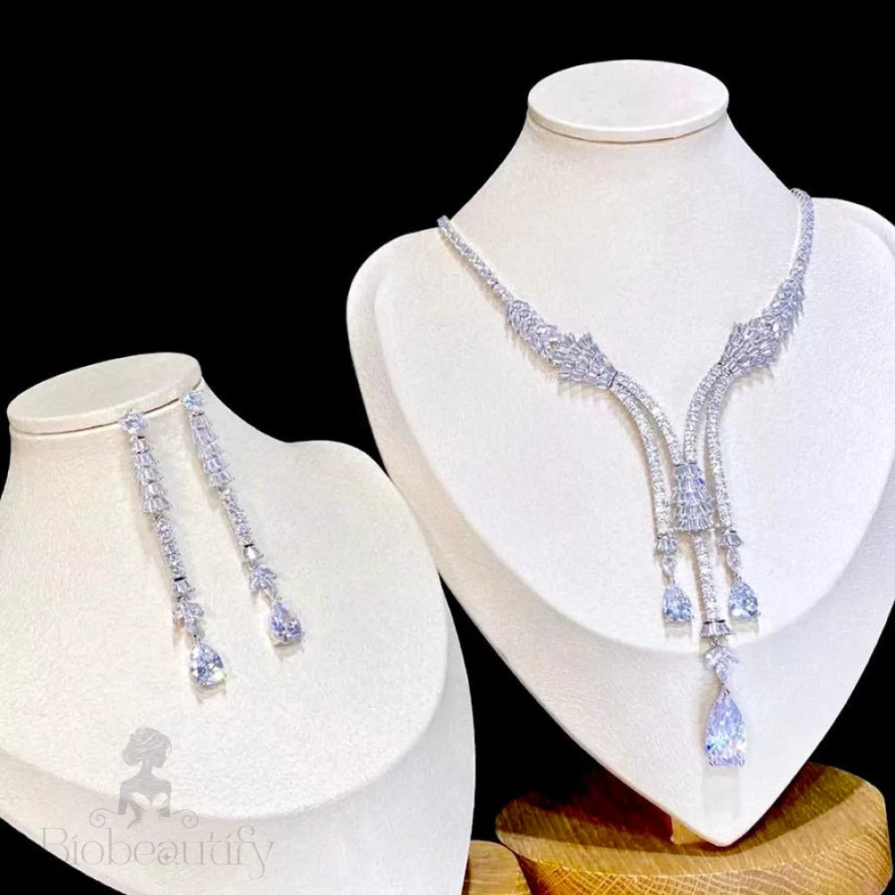 Ithaca Luxury Silver Bridal Jewelry Set With Cubic Zirconia