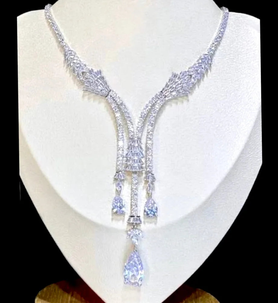 Ithaca Luxury Silver Bridal Jewelry Set With Cubic Zirconia