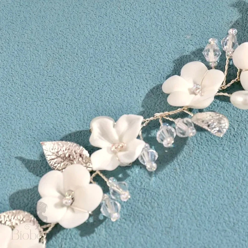 Ivory Ceramic Flower Hair Vine For Brides By Adria