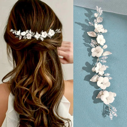 Ivory Ceramic Flower Hair Vine For Brides By Adria