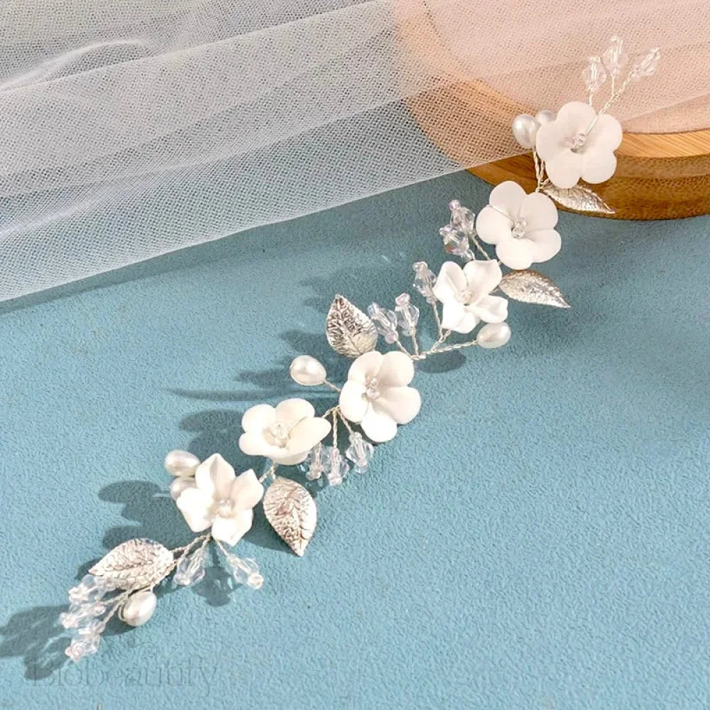 Ivory Ceramic Flower Hair Vine For Brides By Adria