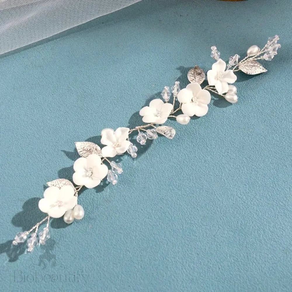 Ivory Ceramic Flower Hair Vine For Brides By Adria