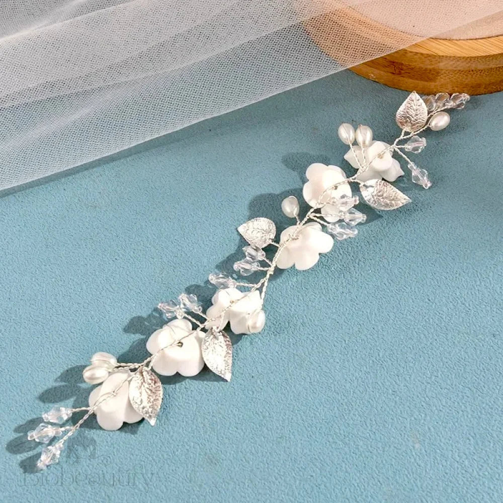 Ivory Ceramic Flower Hair Vine For Brides By Adria