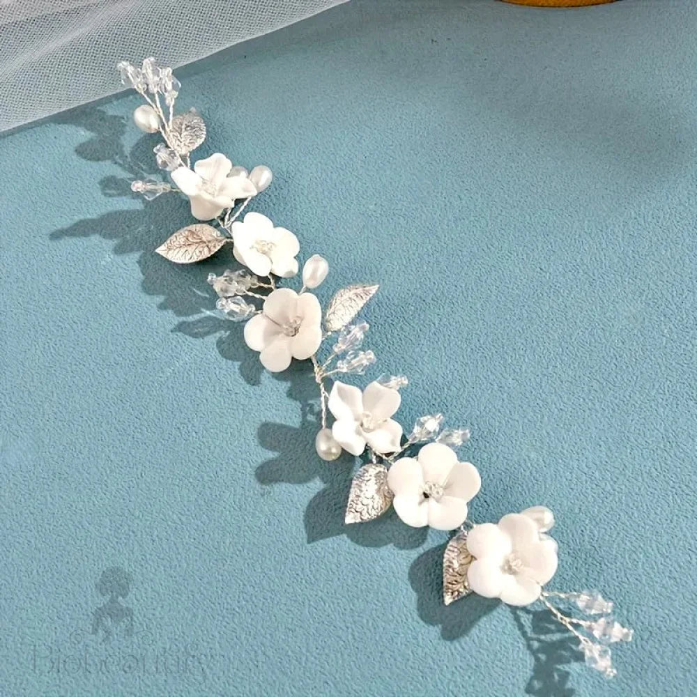 Ivory Ceramic Flower Hair Vine For Brides By Adria