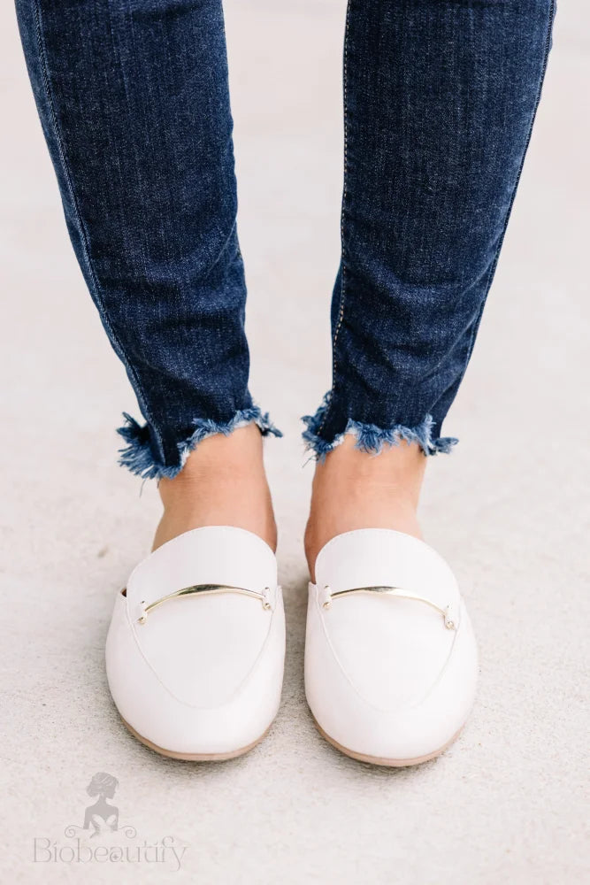 Ivory White Flat Mules 7 /