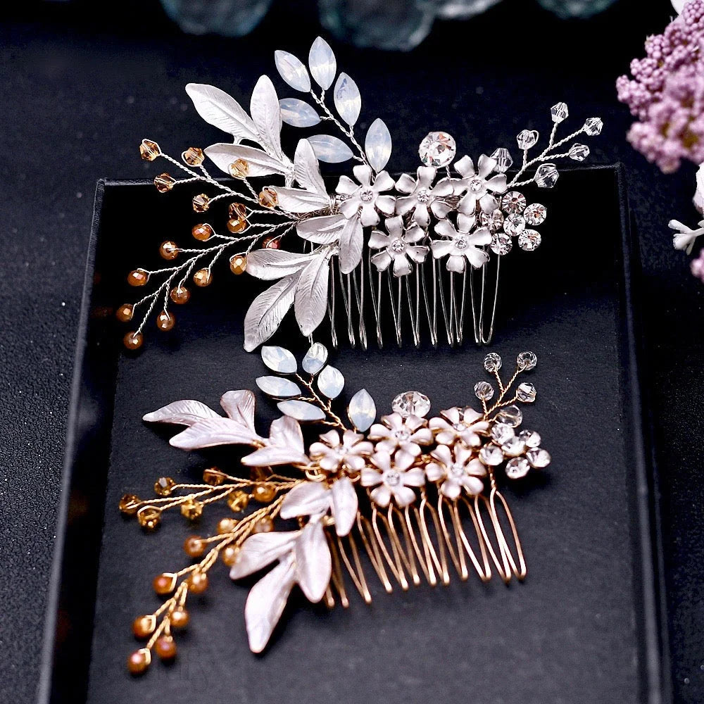 Ivy Bohemian Crystal Hair Comb Gold Silver Options