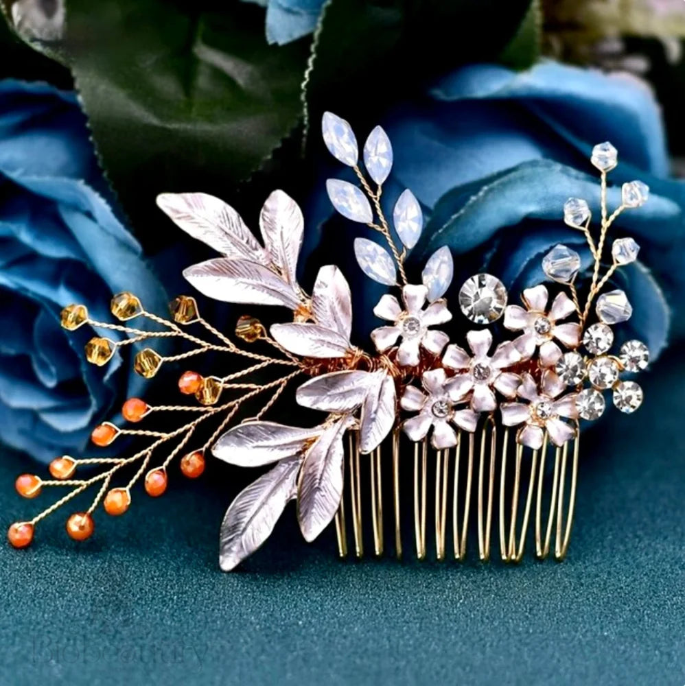 Ivy Bohemian Crystal Hair Comb Gold Silver Options