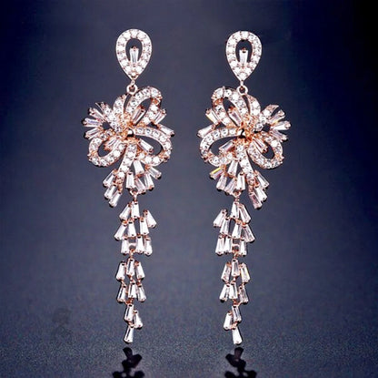 Wedding Jewelry  - Silver Cubic Zirconia Bridal Earrings