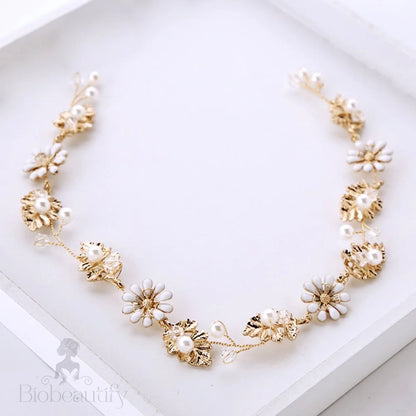 Jaclyn Gold Pearl Crystal Bridal Headband