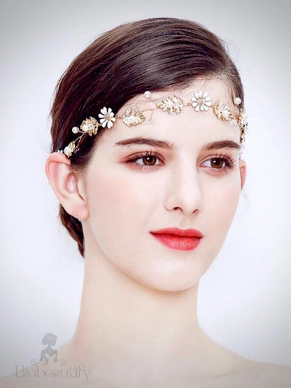 Jaclyn Gold Pearl Crystal Bridal Headband