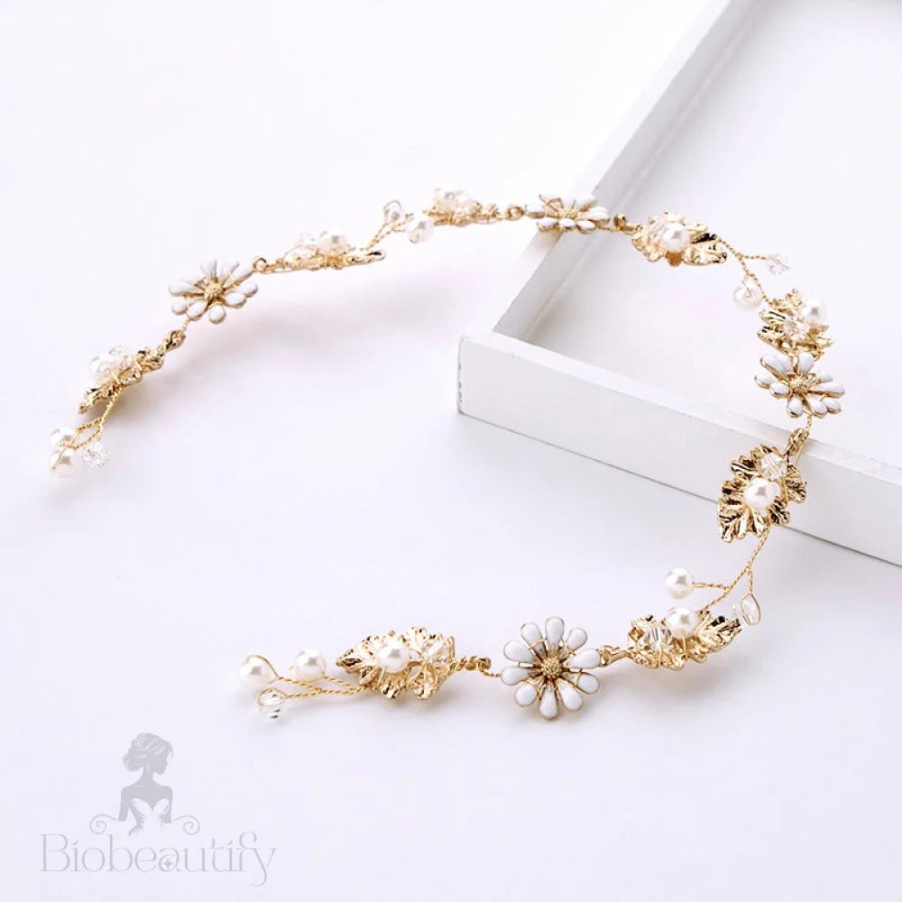 Jaclyn Gold Pearl Crystal Bridal Headband