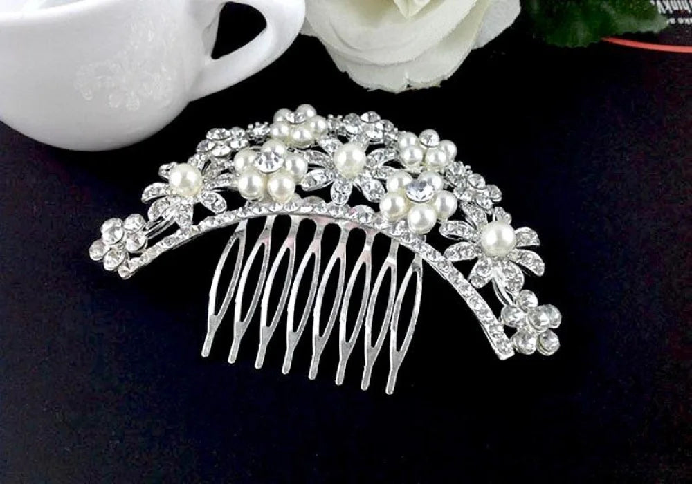 Jacqueline Pearl Crystal Bridal Hair Comb