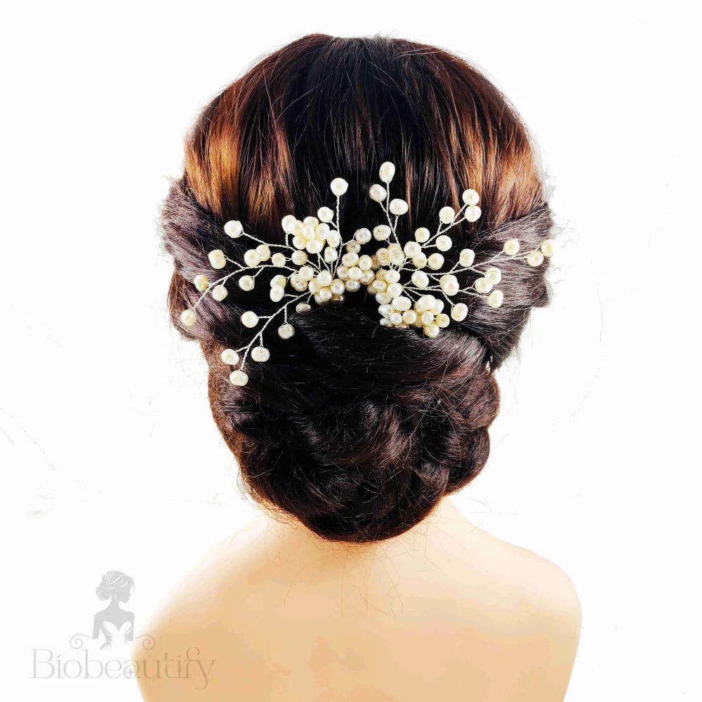 Jade Fresh Water Pearls Wedding Hair Comb And Hairpins