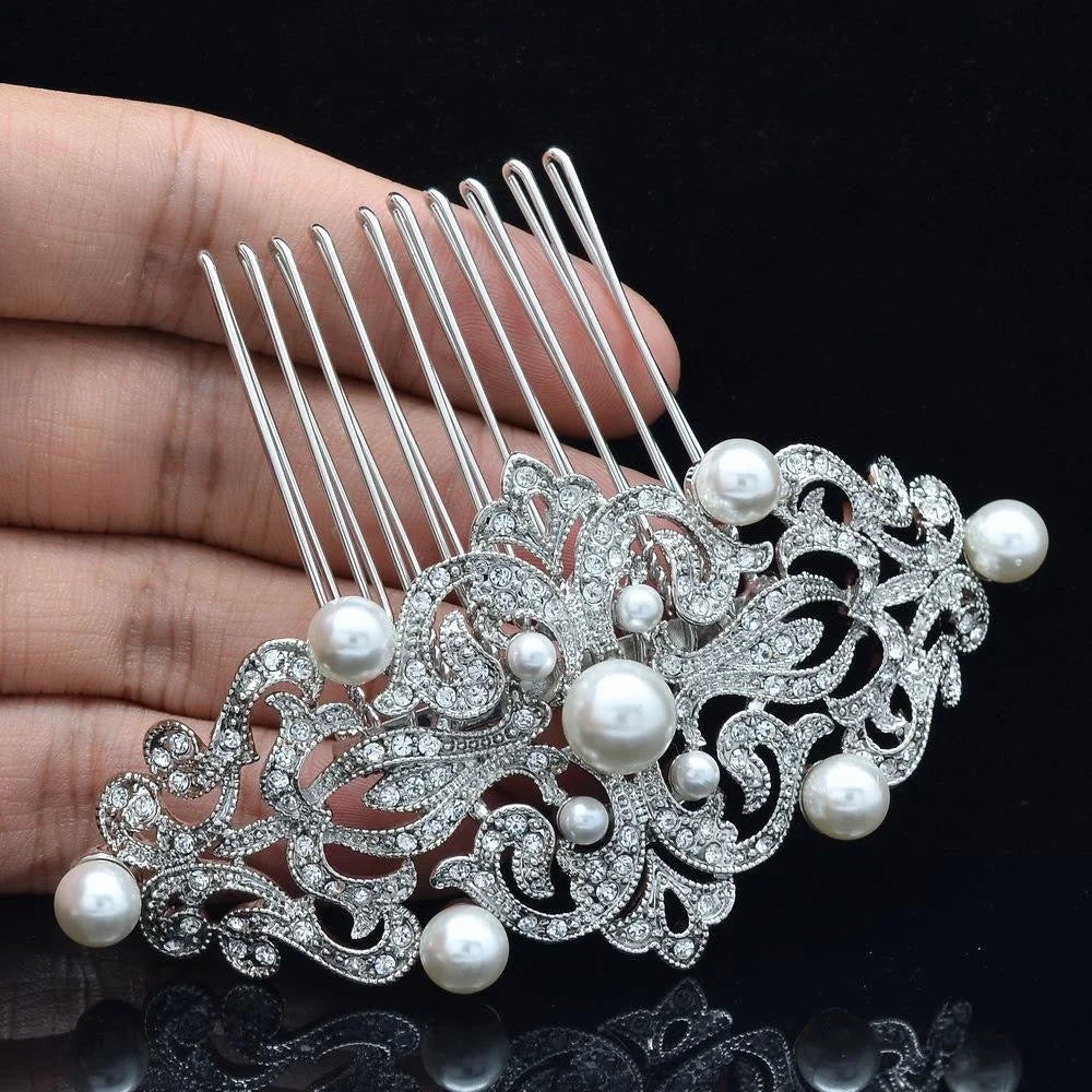 Jade Vintage Pearl Crystal Bridal Hair Comb