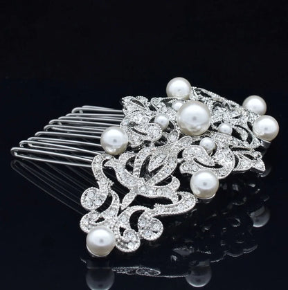 Jade Vintage Pearl Crystal Bridal Hair Comb