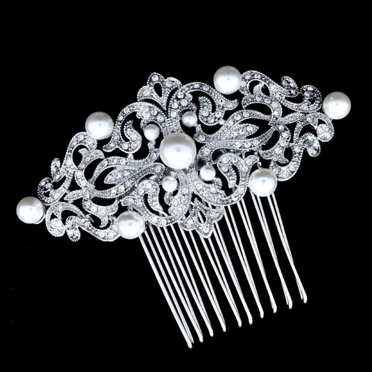 Jade Vintage Pearl Crystal Bridal Hair Comb