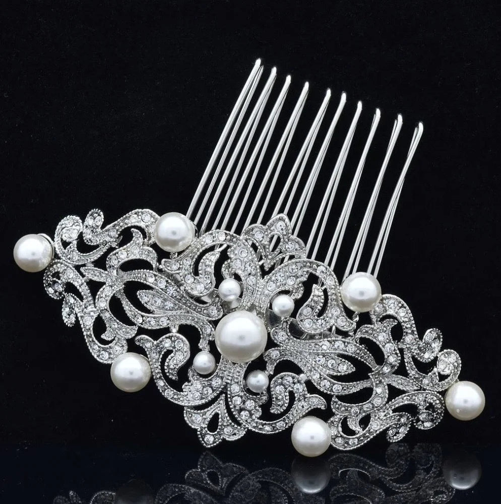 Jade Vintage Pearl Crystal Bridal Hair Comb