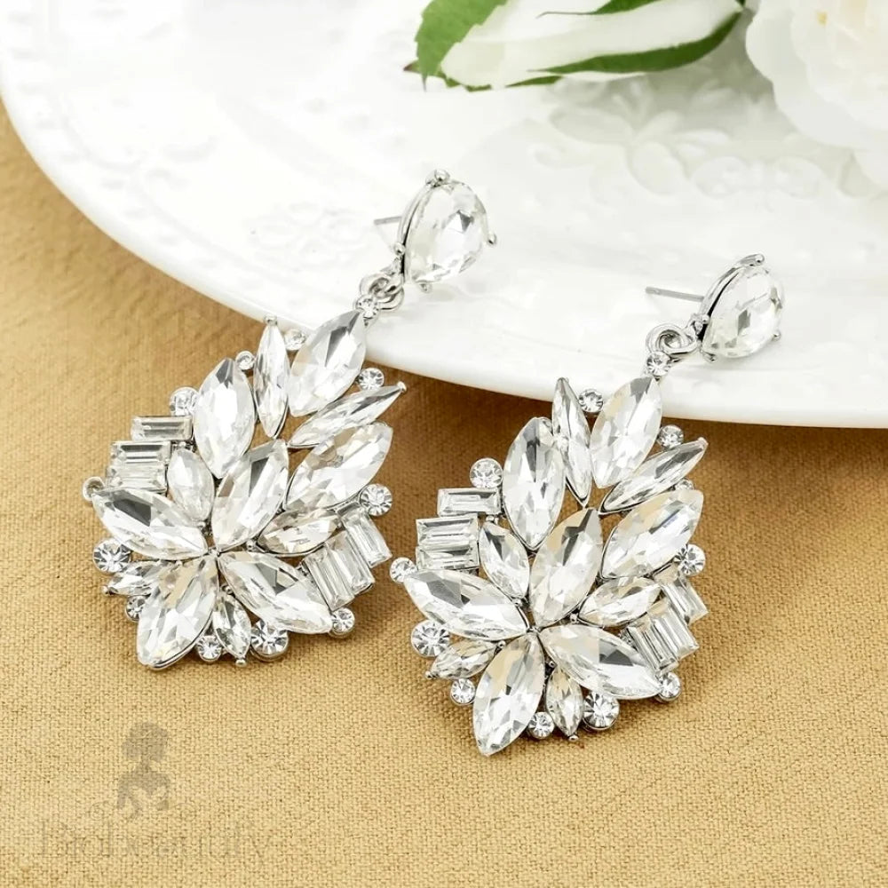 Jamila Silver Rhinestone Wedding Earrings