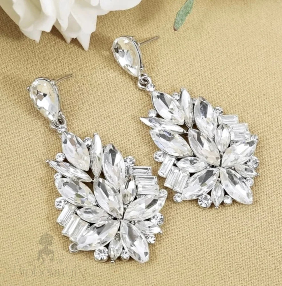 Jamila Silver Rhinestone Wedding Earrings