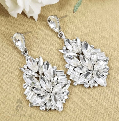 Jamila Silver Rhinestone Wedding Earrings