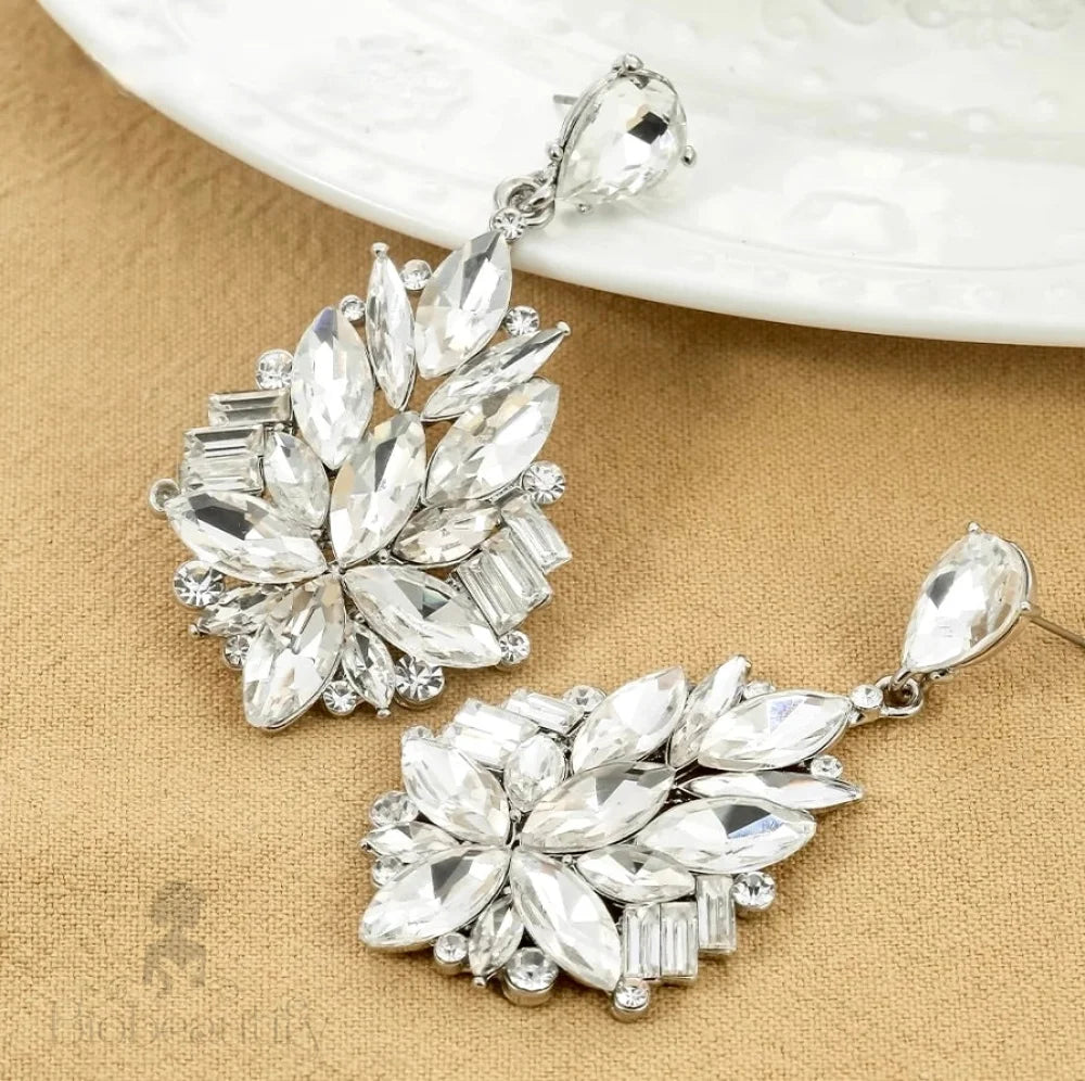 Jamila Silver Rhinestone Wedding Earrings