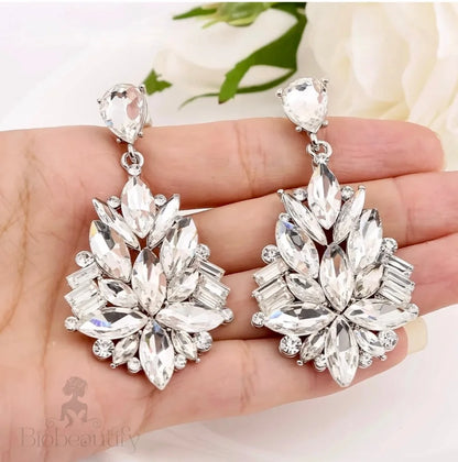 Jamila Silver Rhinestone Wedding Earrings