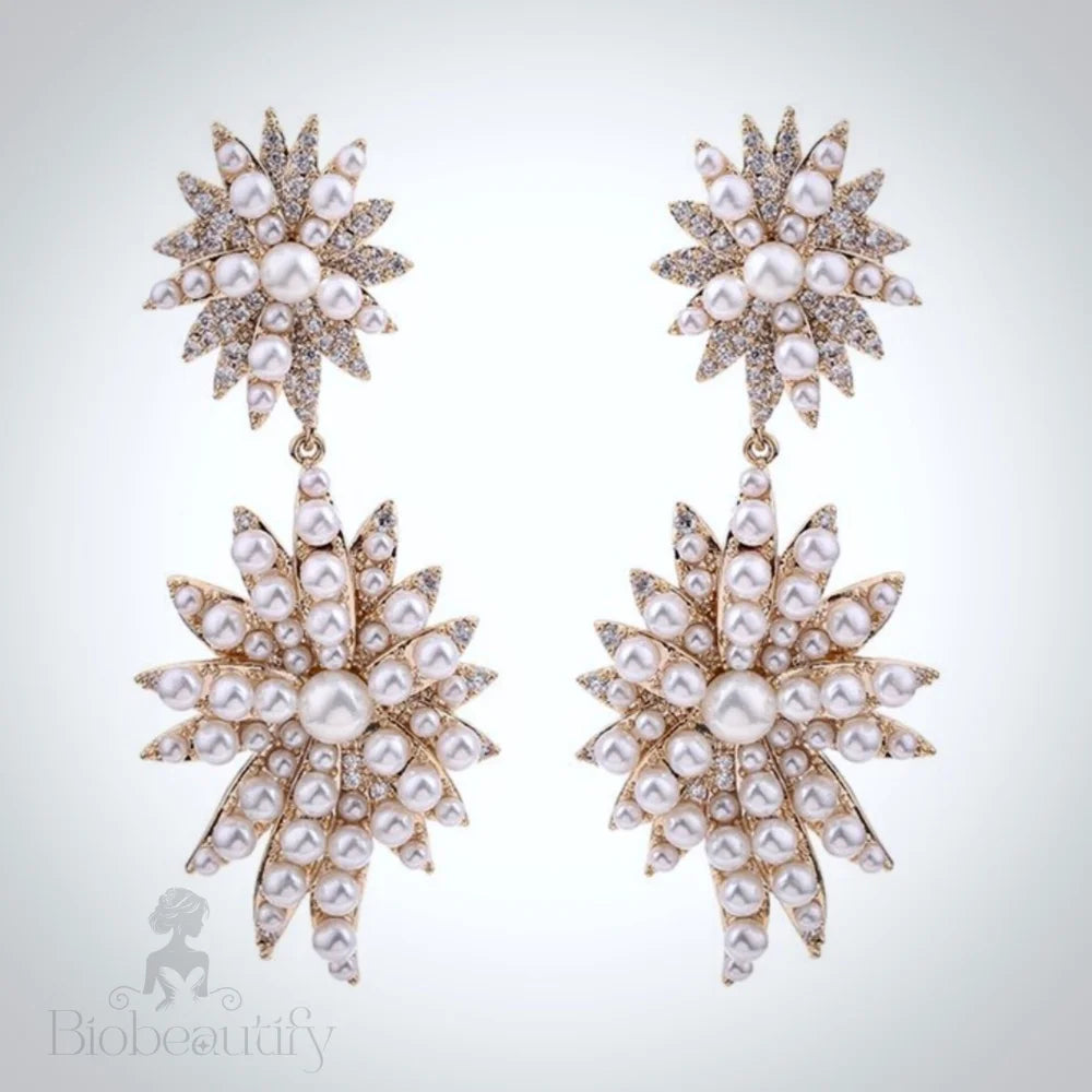 Jasmine Pearl Starburst Bridal Earrings In Gold And Silver