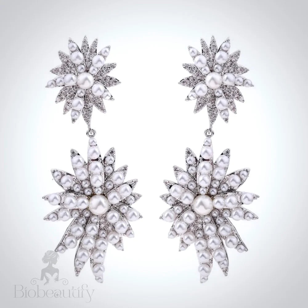 Jasmine Pearl Starburst Bridal Earrings In Gold And Silver