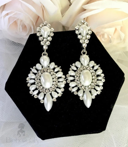 Jeannine Pearl Rhinestone Bridal Earrings