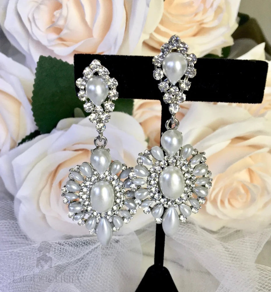 Jeannine Pearl Rhinestone Bridal Earrings