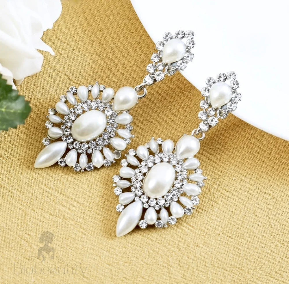 Jeannine Pearl Rhinestone Bridal Earrings