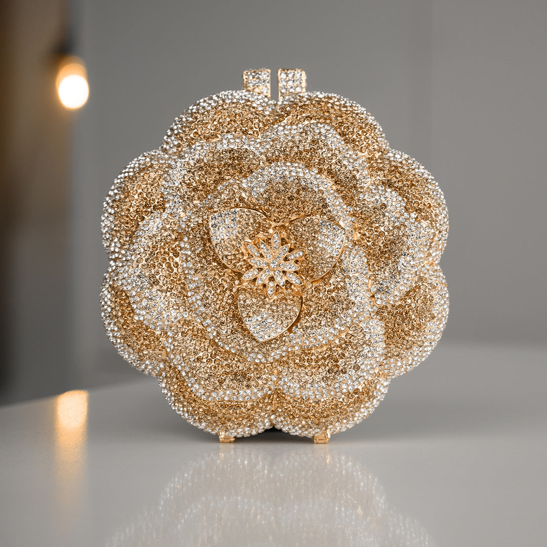 Jeline Gold Flower Clutch Bag