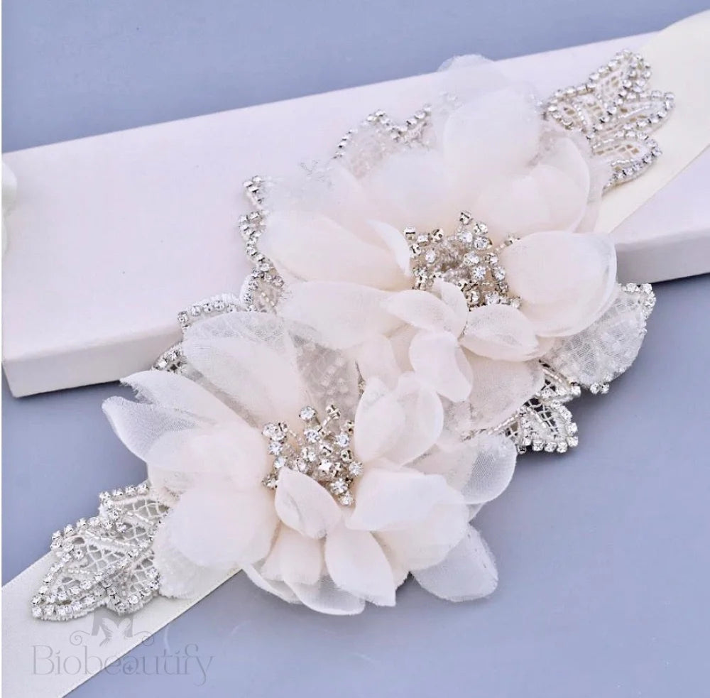 Jenna Silk Floral Crystal Bridal Sash