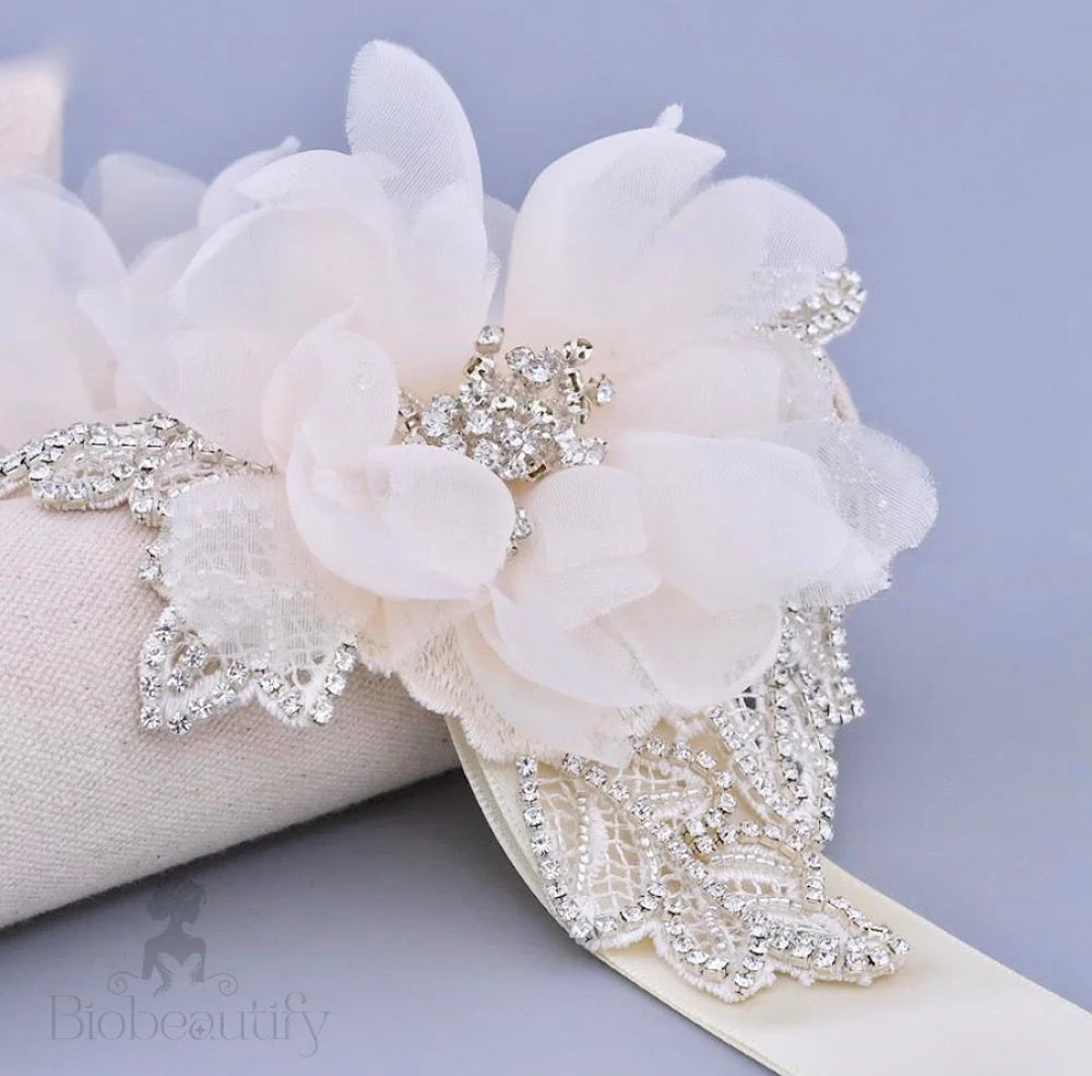 Jenna Silk Floral Crystal Bridal Sash