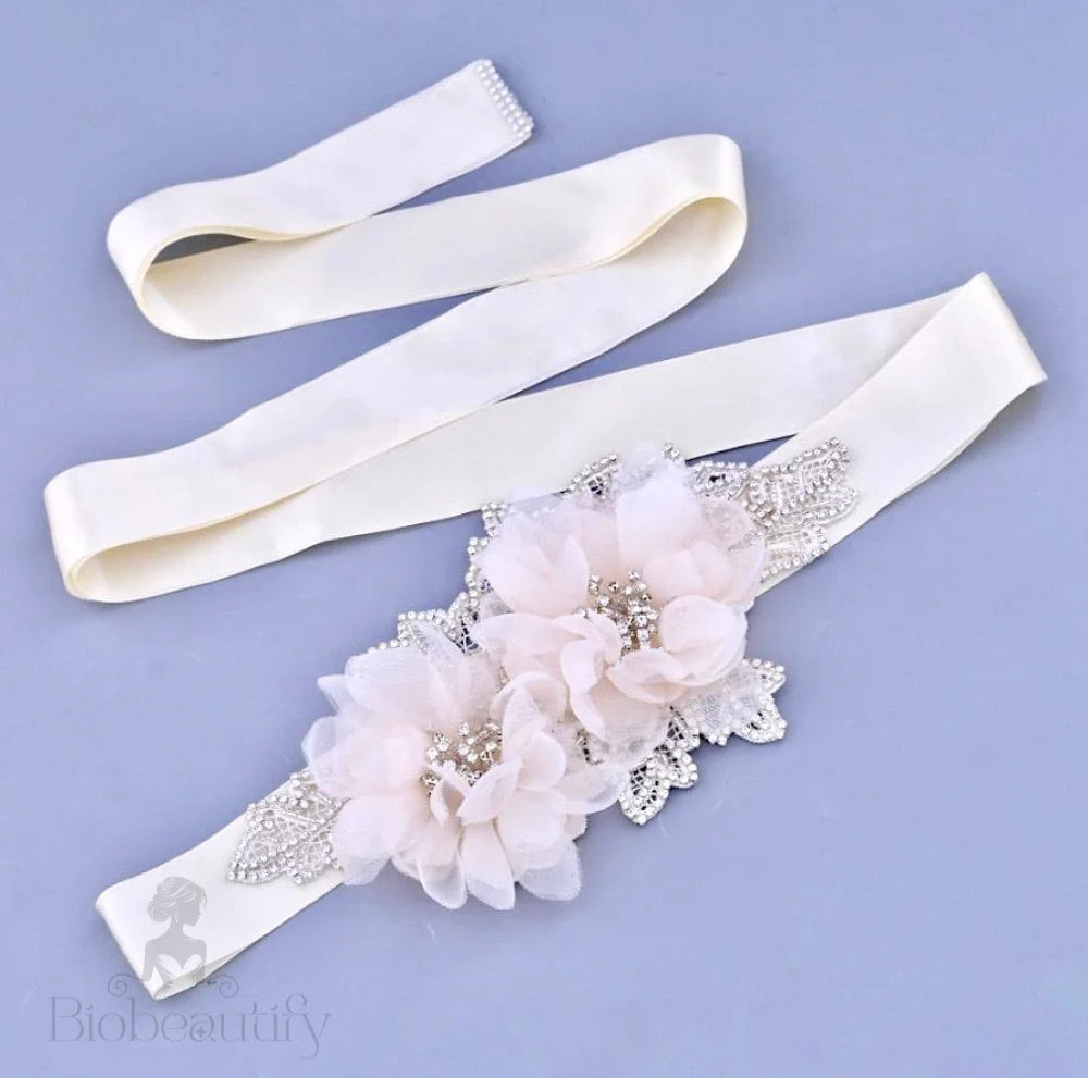 Jenna Silk Floral Crystal Bridal Sash